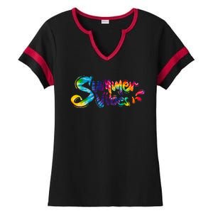 Summer Vibes Tie Dye Rainbow Ladies Halftime Notch Neck Tee