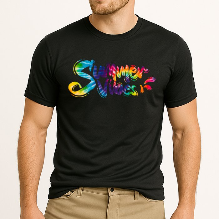 Summer Vibes Tie Dye Rainbow Cooling Performance Crew T-Shirt