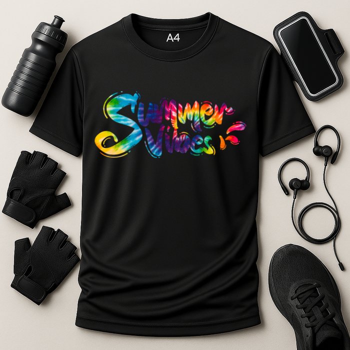 Summer Vibes Tie Dye Rainbow Cooling Performance Crew T-Shirt