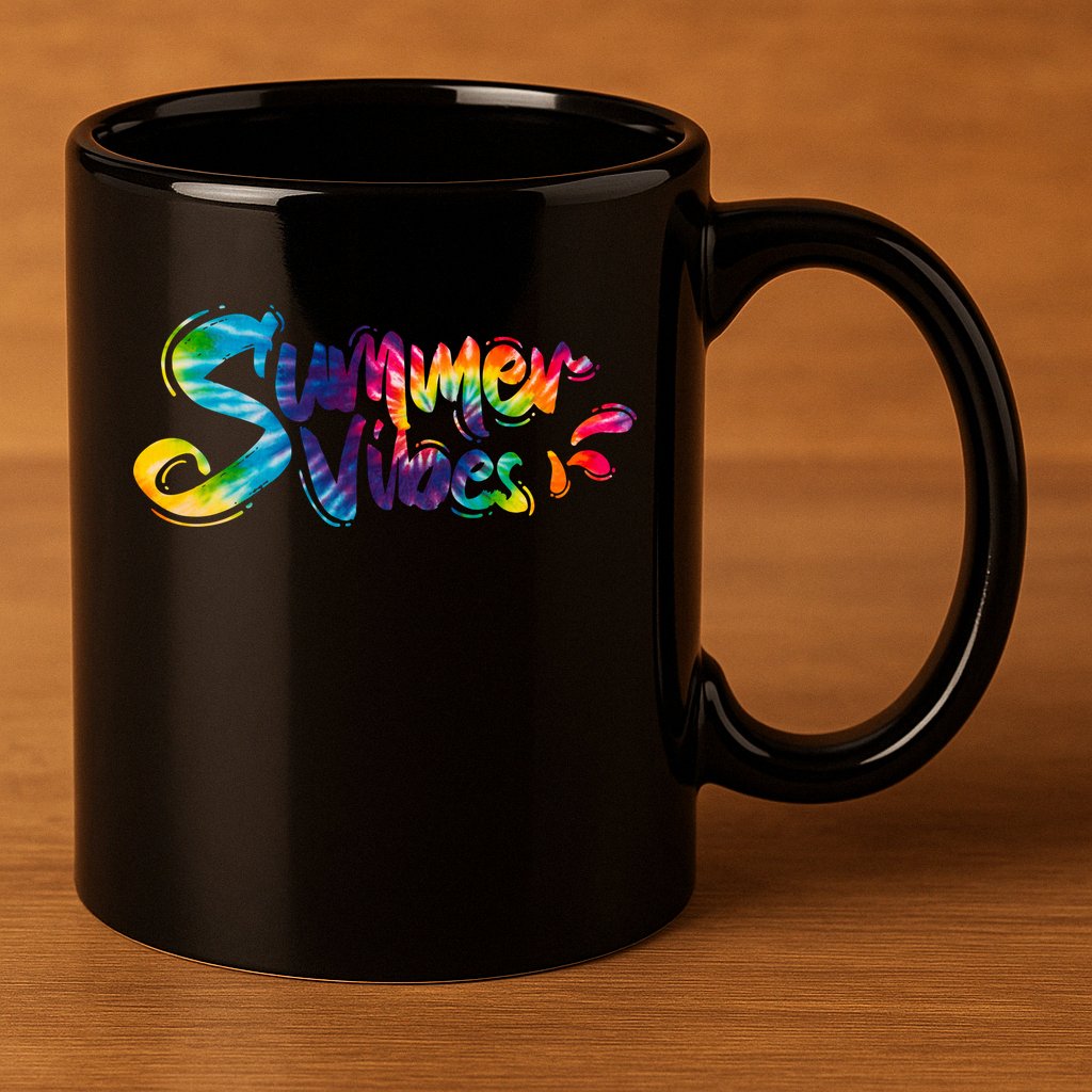 Summer Vibes Tie Dye Rainbow 11oz C Handle Ceramic Mug