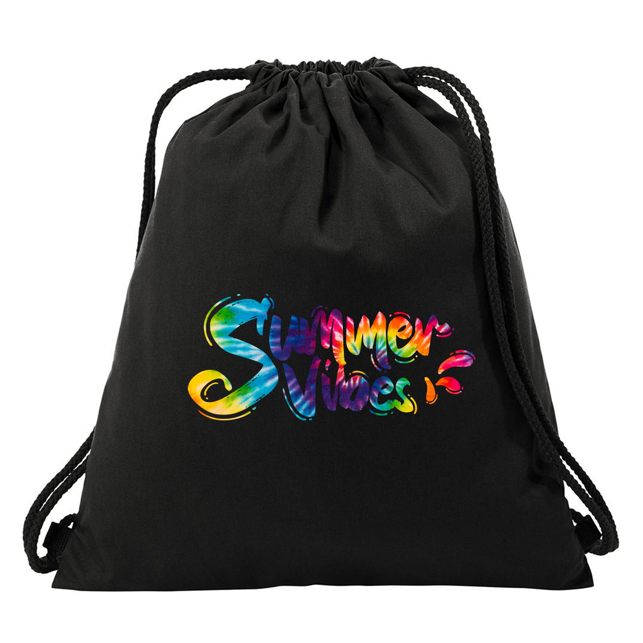 Summer Vibes Tie Dye Rainbow Drawstring Bag