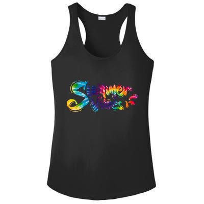 Summer Vibes Tie Dye Rainbow Ladies PosiCharge Competitor Racerback Tank