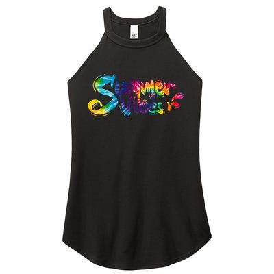 Summer Vibes Tie Dye Rainbow Women's Perfect Tri Rocker Tank