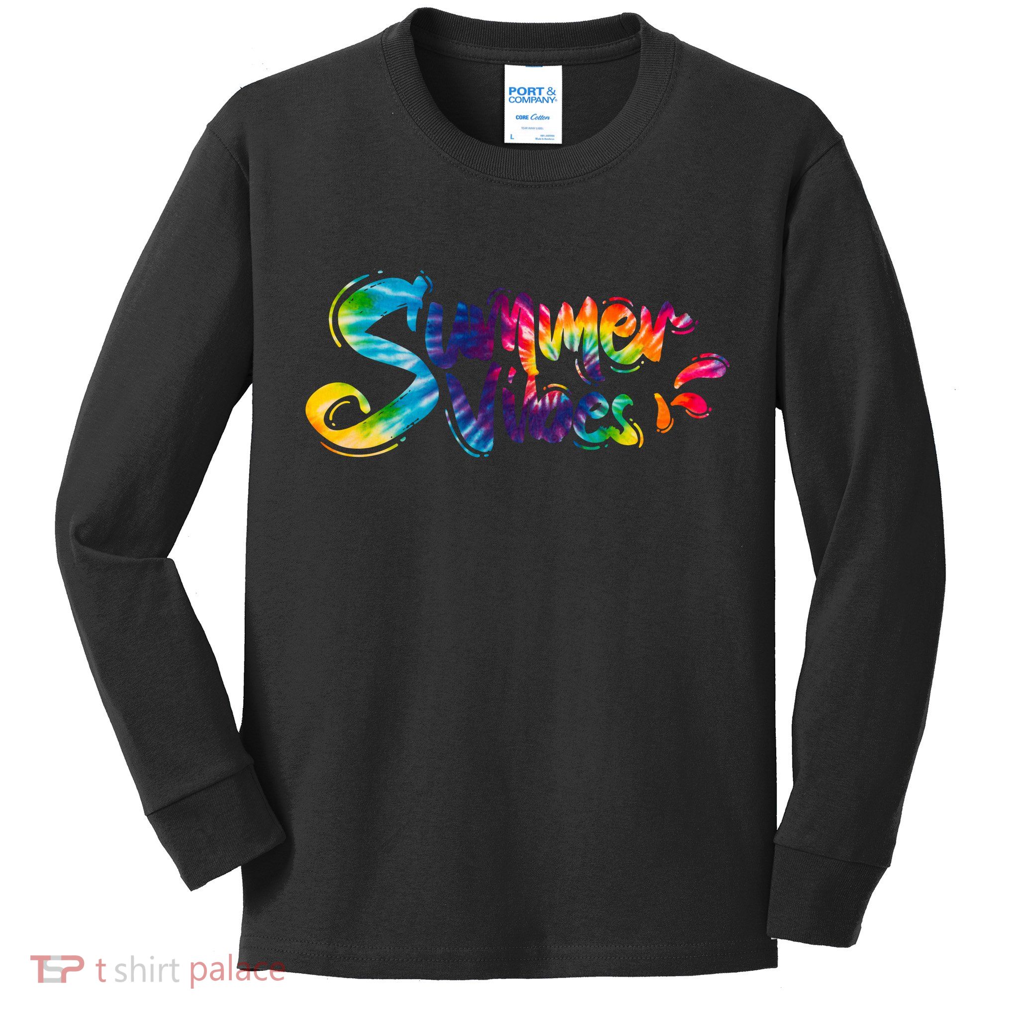 Summer Vibes Tie Dye Rainbow Kids Long Sleeve Shirt