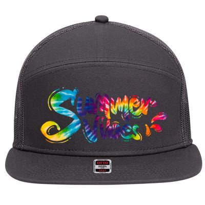 Summer Vibes Tie Dye Rainbow 7 Panel Mesh Trucker Snapback Hat