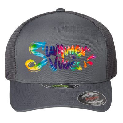 Summer Vibes Tie Dye Rainbow Flexfit Unipanel Trucker Cap