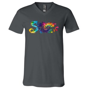 Summer Vibes Tie Dye Rainbow V-Neck T-Shirt