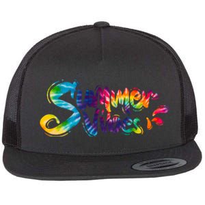 Summer Vibes Tie Dye Rainbow Flat Bill Trucker Hat