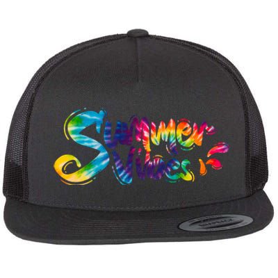 Summer Vibes Tie Dye Rainbow Flat Bill Trucker Hat