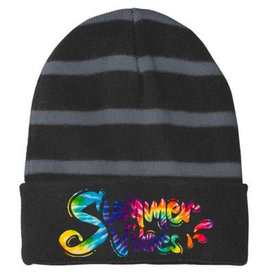 Summer Vibes Tie Dye Rainbow Striped Beanie with Solid Band