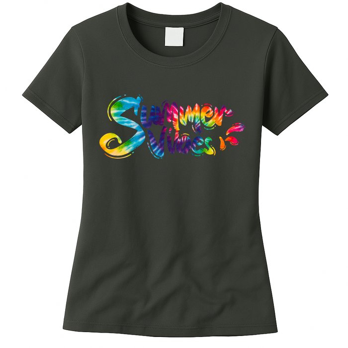 Summer Vibes Tie Dye Rainbow Womens T-Shirt