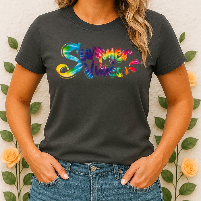 Summer Vibes Tie Dye Rainbow Womens T-Shirt