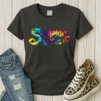 Summer Vibes Tie Dye Rainbow Womens T-Shirt