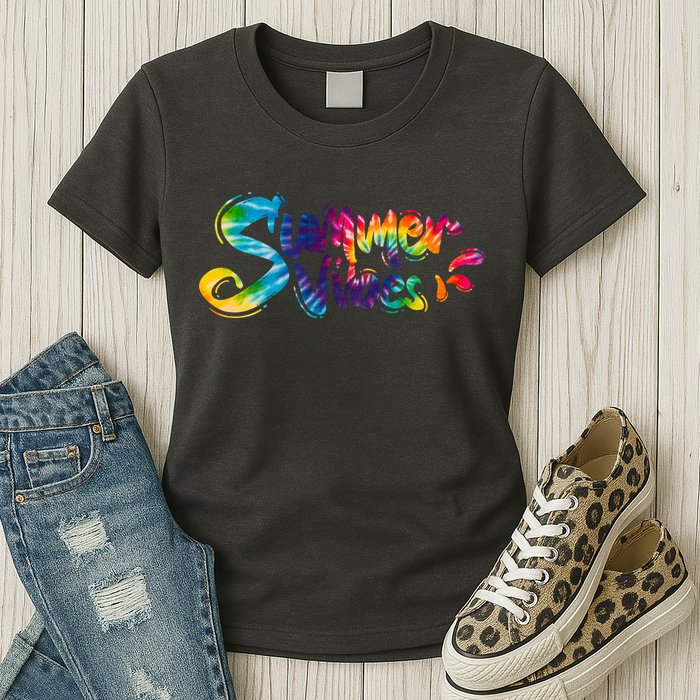 Summer Vibes Tie Dye Rainbow Womens T-Shirt