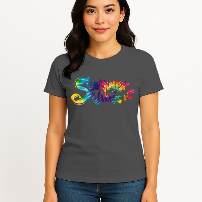 Summer Vibes Tie Dye Rainbow Womens T-Shirt
