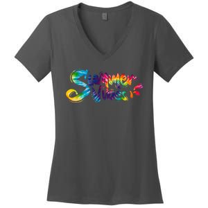 Summer Vibes Tie Dye Rainbow Women's V-Neck T-Shirt