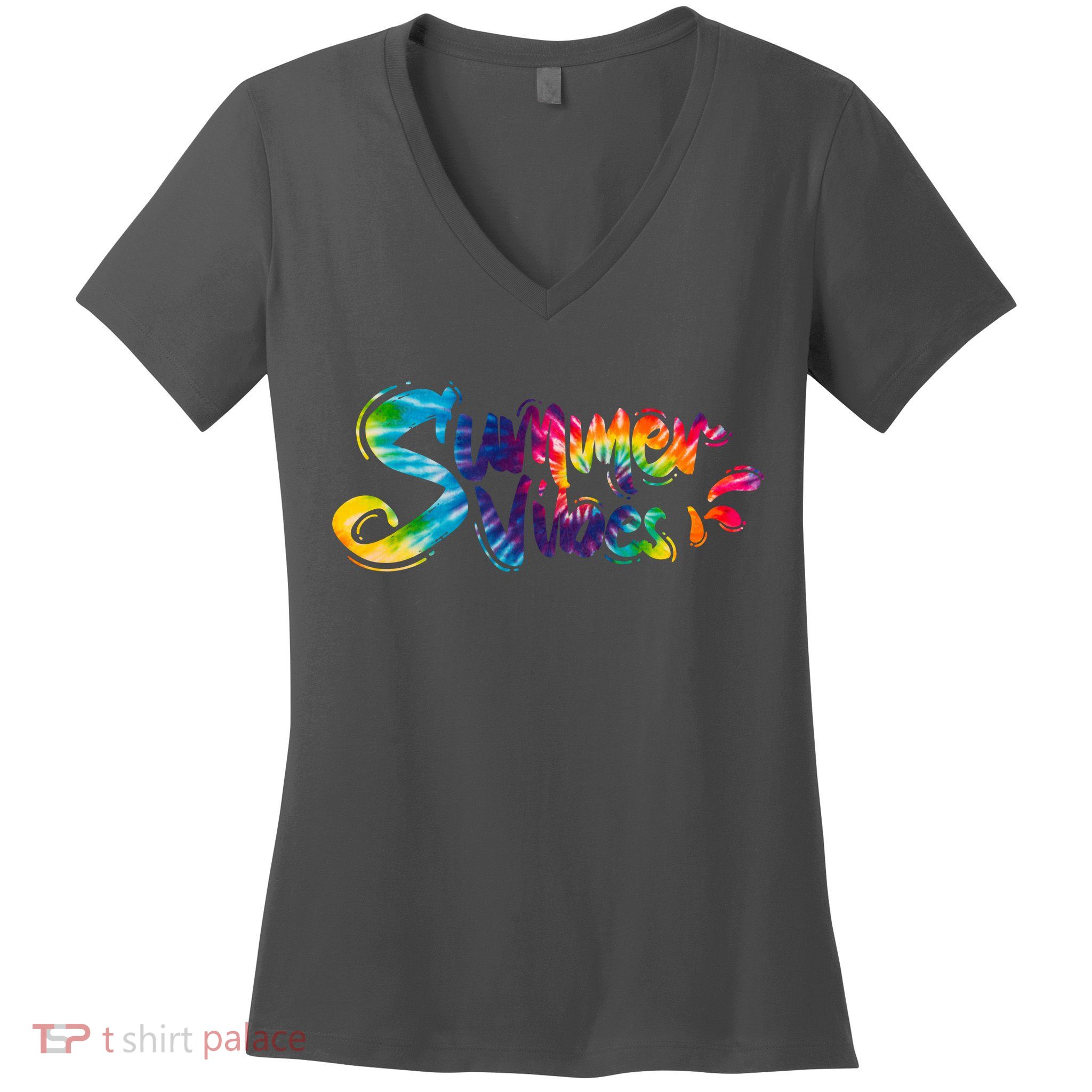 Summer Vibes Tie Dye Rainbow Women's V-Neck T-Shirt