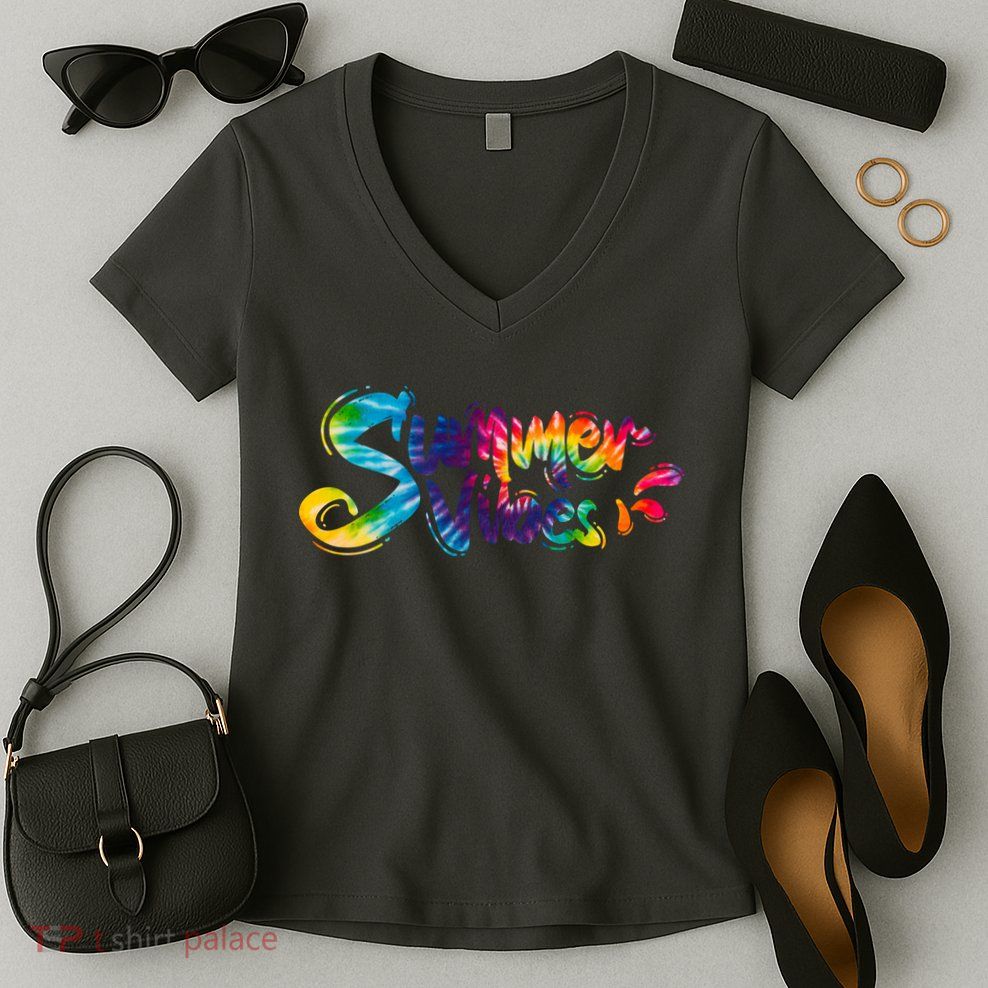 Summer Vibes Tie Dye Rainbow Women's V-Neck T-Shirt