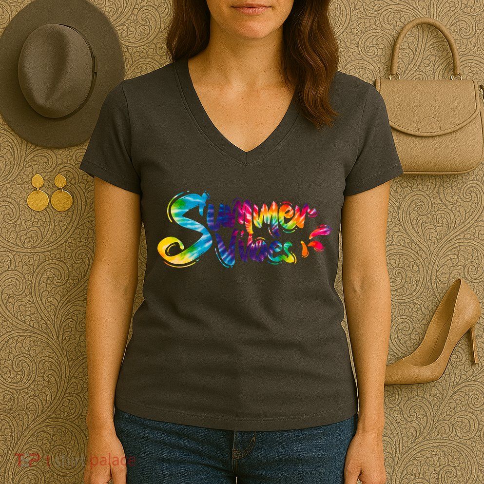 Summer Vibes Tie Dye Rainbow Women's V-Neck T-Shirt