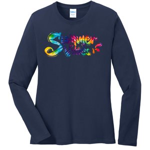 Summer Vibes Tie Dye Rainbow Ladies Long Sleeve Shirt