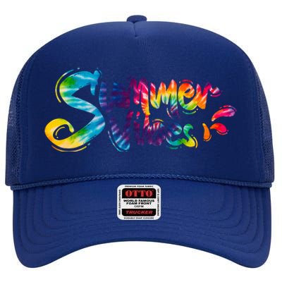 Summer Vibes Tie Dye Rainbow High Crown Mesh Back Trucker Hat