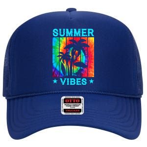 Summer Vibes Tie Dye Summer Beach Matching Family Vacation Gift High Crown Mesh Back Trucker Hat