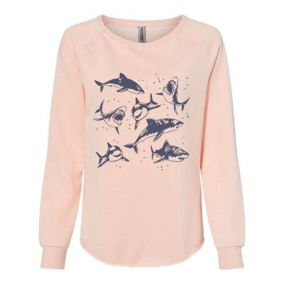 Sharks Vintage Tattoo Style Womens California Wash Sweatshirt