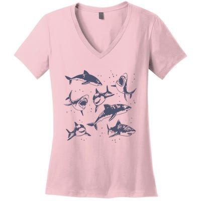 Sharks Vintage Tattoo Style Women's V-Neck T-Shirt