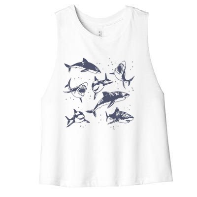 Sharks Vintage Tattoo Style Women's Racerback Cropped Tank