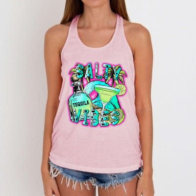 Salty Vibes Tequila Margarita Summer Drinking Beach Party Women's Knotted Racerback Tank