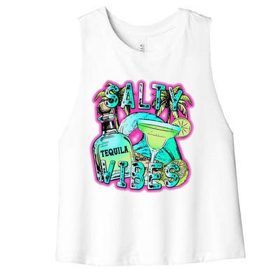 Salty Vibes Tequila Margarita Summer Drinking Beach Party Women's Racerback Cropped Tank