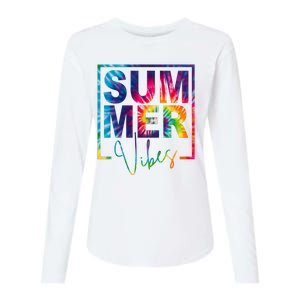 Summer Vibes Tie Dye Vacation Gift Womens Cotton Relaxed Long Sleeve T-Shirt