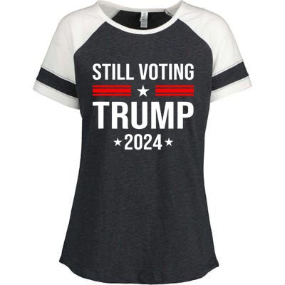 Still Voting Trump 2024 Patriotic American Flag Enza Ladies Jersey Colorblock Tee