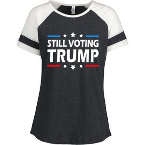 Still Voting Trump 2024 Patriotic American Flag Enza Ladies Jersey Colorblock Tee