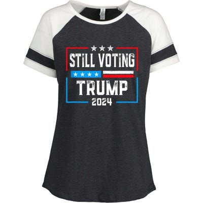 Still Voting Trump 2024 Patriotic American Flag Enza Ladies Jersey Colorblock Tee