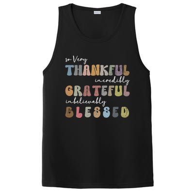 So Very Thankful Grateful Blessed Autumn Groovy Thanksgiving Gift PosiCharge Competitor Tank