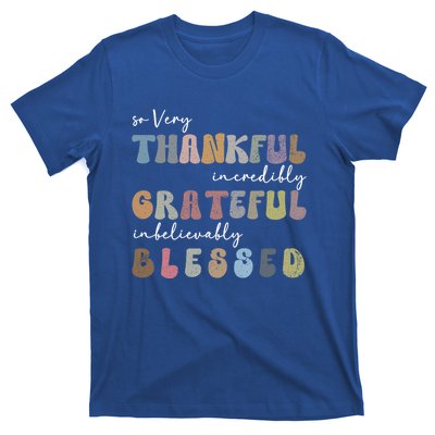 So Very Thankful Grateful Blessed Autumn Groovy Thanksgiving Gift T-Shirt