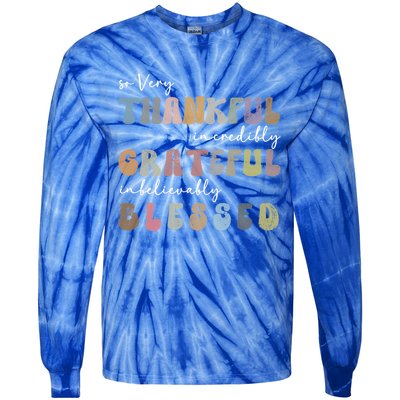 So Very Thankful Grateful Blessed Autumn Groovy Thanksgiving Gift Tie-Dye Long Sleeve Shirt