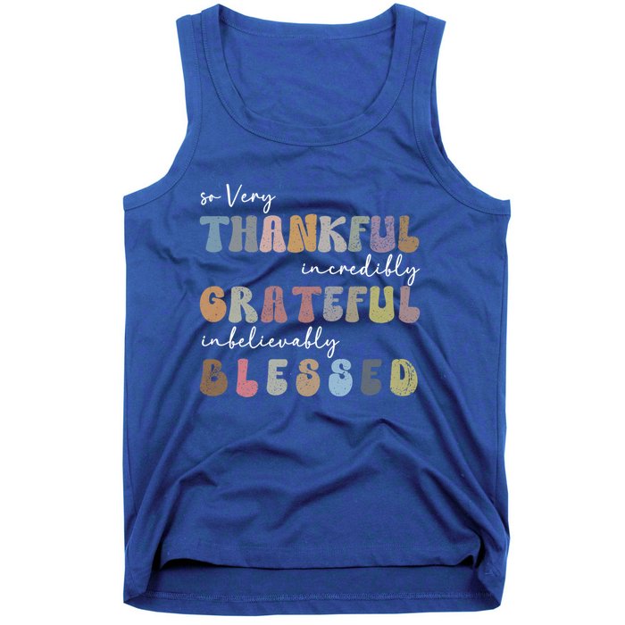 So Very Thankful Grateful Blessed Autumn Groovy Thanksgiving Gift Tank Top