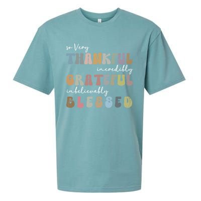 So Very Thankful Grateful Blessed Autumn Groovy Thanksgiving Gift Sueded Cloud Jersey T-Shirt