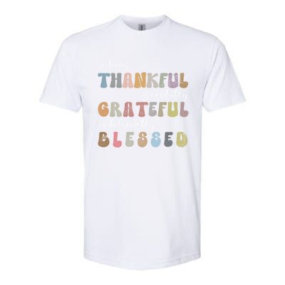 So Very Thankful Grateful Blessed Autumn Groovy Thanksgiving Gift Softstyle CVC T-Shirt