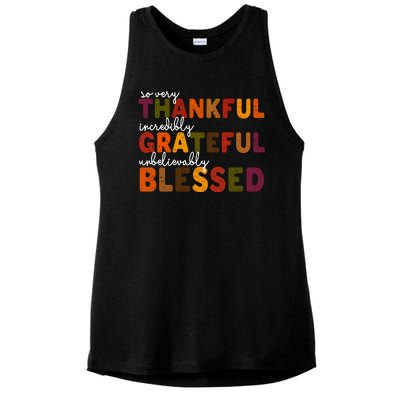 So Very Thankful Incredibly Grateful Unbelievably Blessed Ladies PosiCharge Tri-Blend Wicking Tank