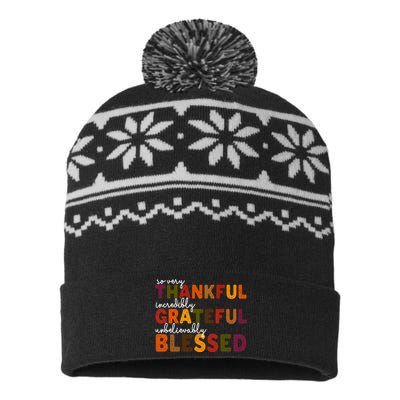 So Very Thankful Incredibly Grateful Unbelievably Blessed USA-Made Snowflake Beanie