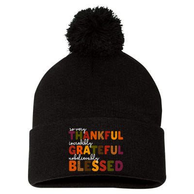 So Very Thankful Incredibly Grateful Unbelievably Blessed Pom Pom 12in Knit Beanie