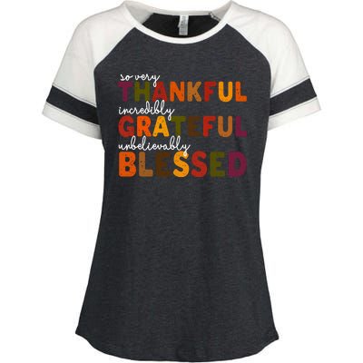 So Very Thankful Incredibly Grateful Unbelievably Blessed Enza Ladies Jersey Colorblock Tee