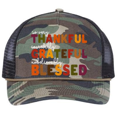 So Very Thankful Incredibly Grateful Unbelievably Blessed Retro Rope Trucker Hat Cap