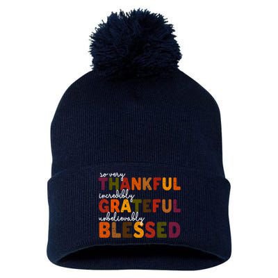 So Very Thankful Incredibly Grateful Unbelievably Blessed Pom Pom 12in Knit Beanie