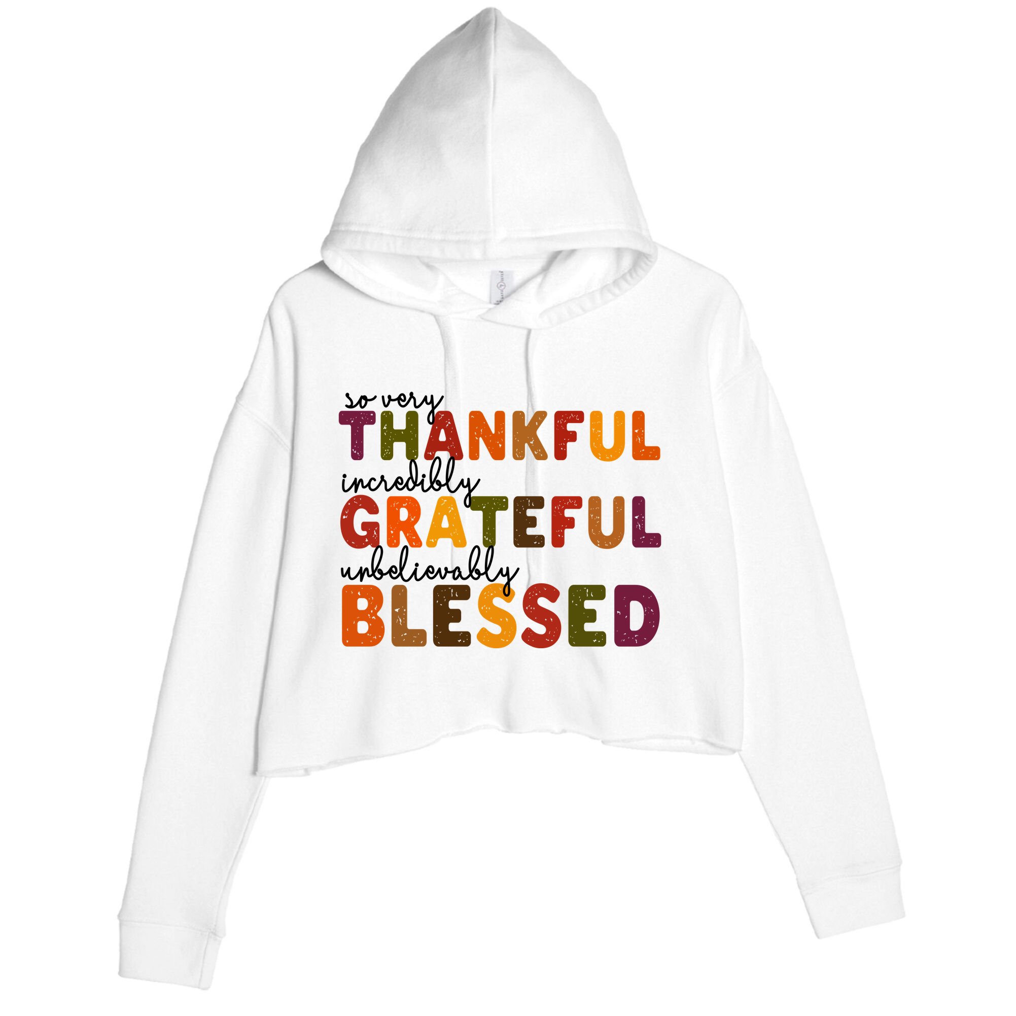 So Very Thankful Incredibly Grateful Unbelievably Blessed Crop Fleece Hoodie
