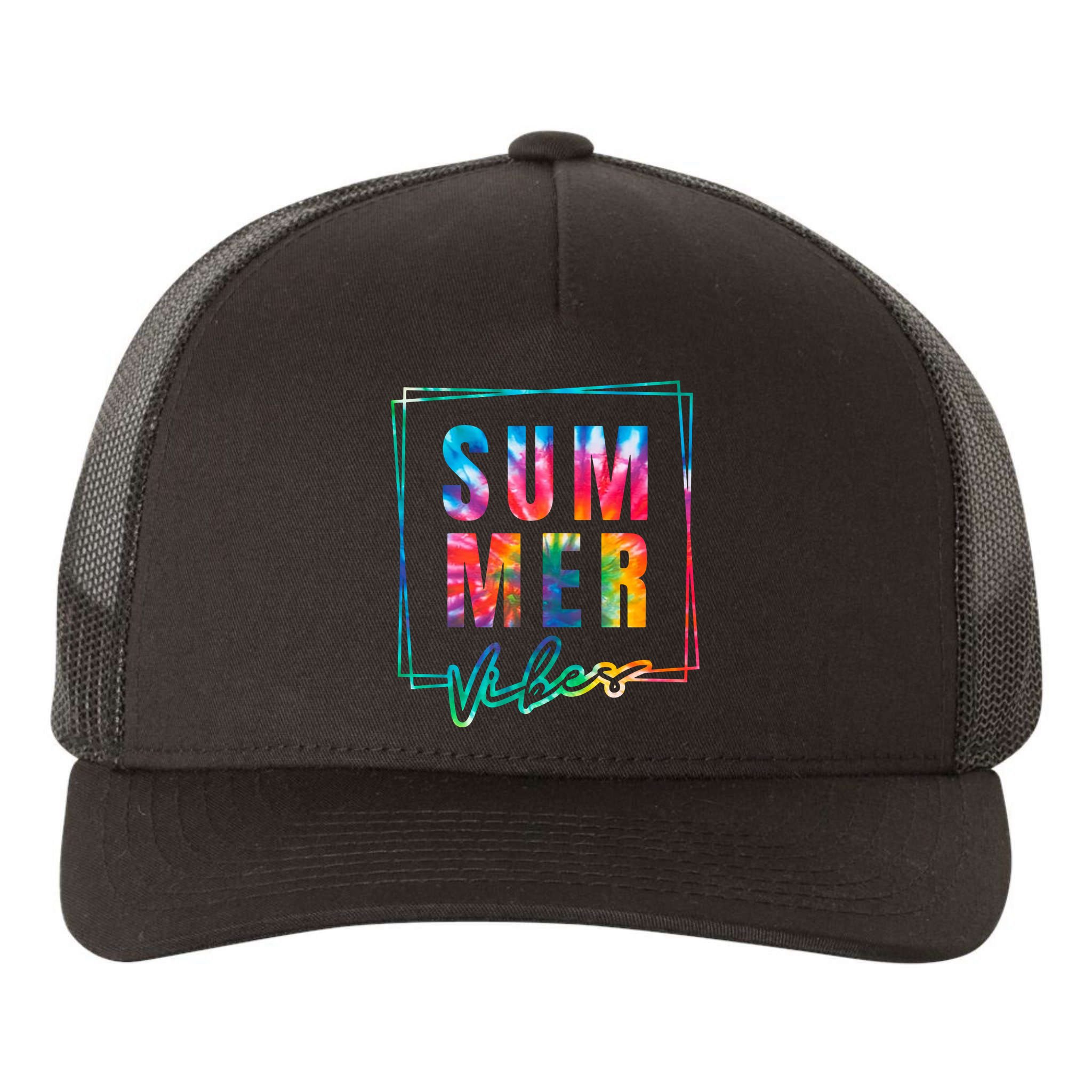 Summer Vibes Tie Dye Summer Vacation Yupoong Adult 5-Panel Trucker Hat