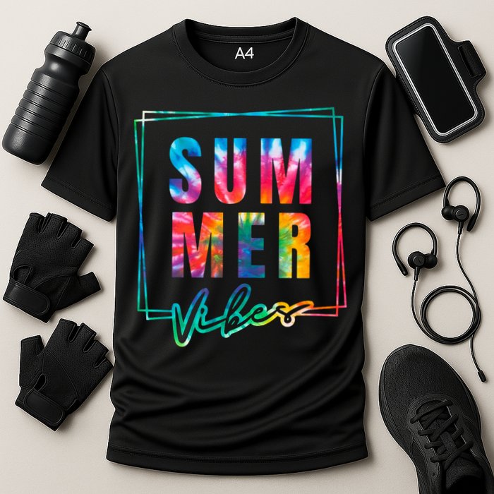 Summer Vibes Tie Dye Summer Vacation Cooling Performance Crew T-Shirt
